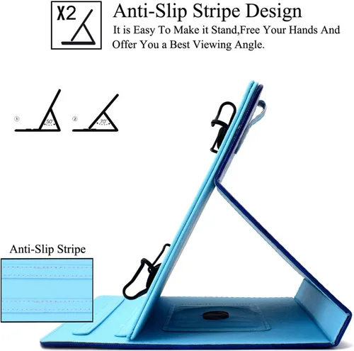 Vista 5 de Funda universal para tablet de 7.0 pulgadas, piel sintética, con soporte de visión multiángulo, ranuras para tarjetas para Samsung Galaxy Tab A 7.0