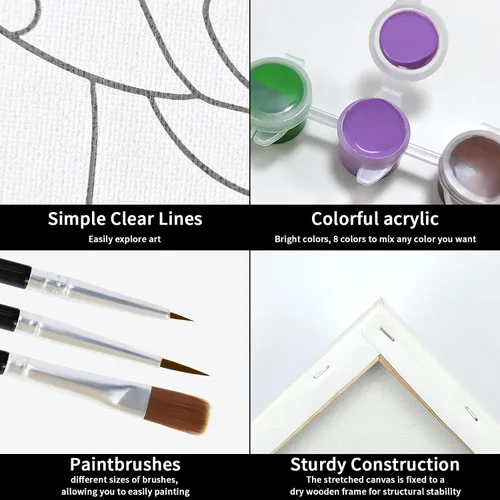 Vista 4 de VOCHIC Kit de pintura para sorbos y pinturas, lienzo predibujado para parejas, kit de pintura para adultos, citas, noche, puesta de sol, playa