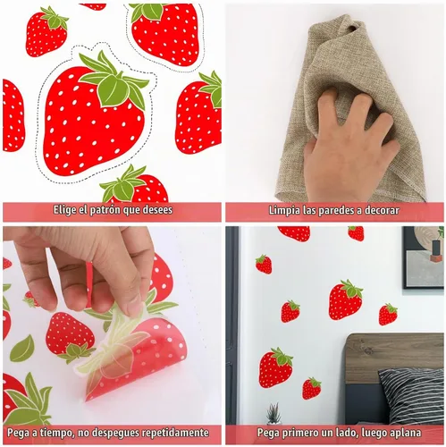 Vista 5 de 4 hojas/92 calcomanías de pared de fresa, calcomanías de pared de frutas
