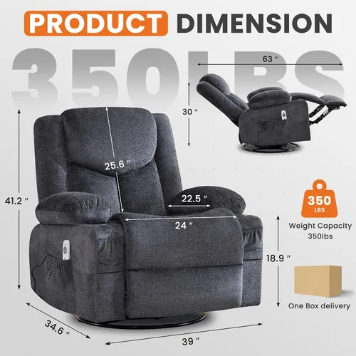 Vista 2 de BOSMILLER Silla reclinable giratoria con masaje por vibración y calor Gris