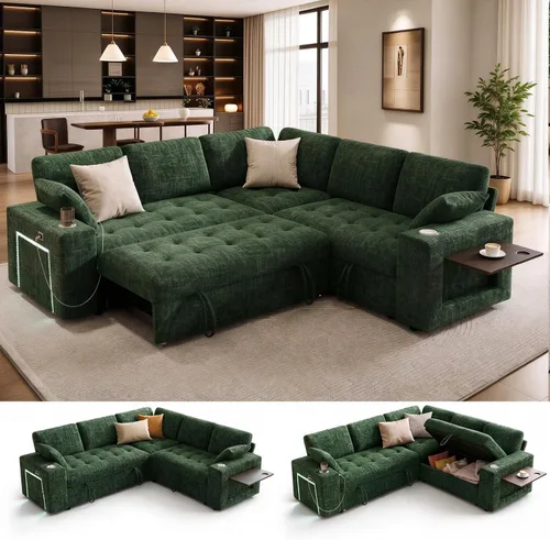 Vista 17 de Sofá modular modular de 86 pulgadas en forma de L, 5 asientos con cama Beige