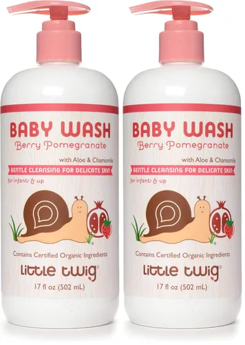 Vista 8 de Little Twig Jabón para bebés 2 en 1, gel de baño hipoalergénico con ingredientes orgánicos, productos esenciales para el baño del bebé, granada
