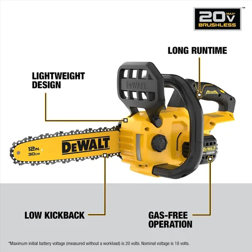 Vista 3 de DEWALT Motosierra inalámbrica de 20V MAX de 12 pulgadas, solo herramienta (DCCS621B)