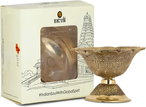 Vista 7 de SATVIK - Lámpara de aceite con forma de flor de latón, diseño grabado en metal Devdas, Diwali, Puja, Pooja, Mandir, lámpara de aceite para templo