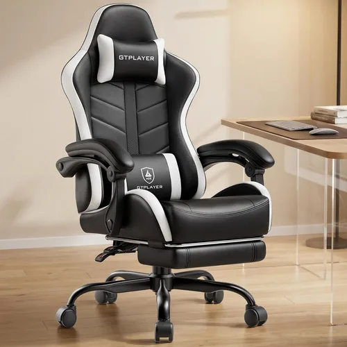 Vista 16 de GTPLAYER - Silla de juegos con reposapiés, silla de juegos de computadora para adultos, silla de jugadores de altura ajustable con reclinación