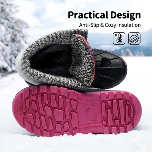 Vista 3 de DREAM PAIRS Botas de nieve, impermeables, con aislamiento, de invierno, para niño y niña