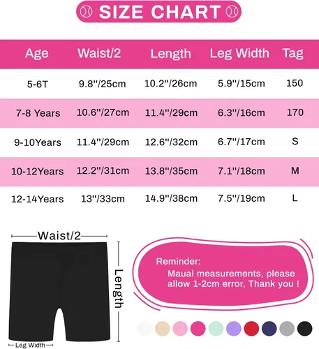 Vista 5 de Auranso Pantalones cortos de ciclismo para niñas, transpirables y de seguridad, pantalones cortos de ciclismo debajo del vestido
