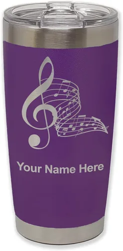Vista 128 de LaserGram Vaso aislado al vacío de 20 onzas, notas musicales, grabado personalizado incluido (negro)
