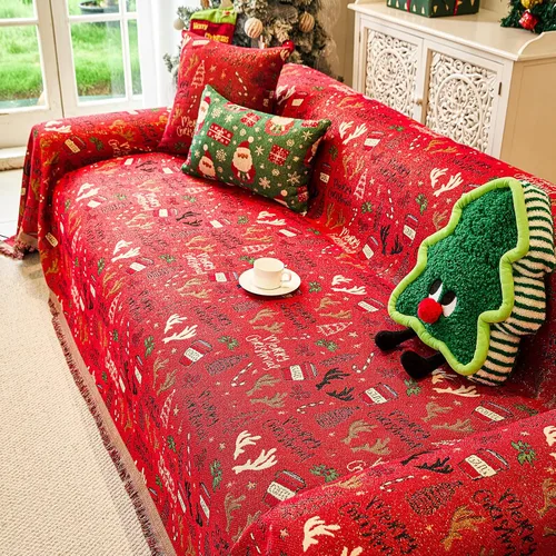 Vista 4 de DREAMINGO Funda de sofá de Navidad roja decorativa para sofá de vacaciones 2# Ciervo rojo de Navidad