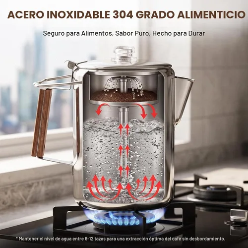 Vista 3 de KingCamp Cafetera Percolator,Acero inoxidable 304,Gran capacidad,12 tazas