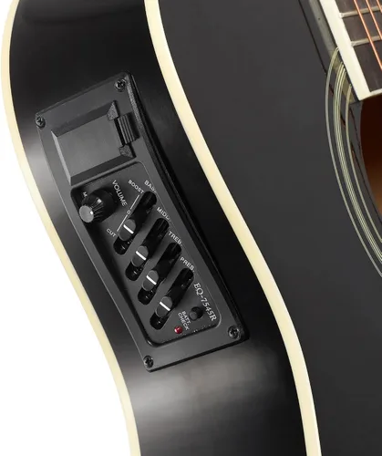 Vista 3 de Jameson Guitars - Guitarra eléctrica acústica Thinline de tamaño completo con funda y púas, negra, para diestros