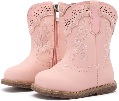 Vista 12 de BMCiTYBM Botas de bebé vaqueras para niño y niña, botas vaqueras occidentales para bebé, botas de vaquero para bebé con punta redonda, botas