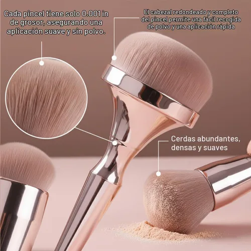 Vista 4 de Juego de brochas de maquillaje profesional, base esponjosa grande y pinceles de rubor con esponja para soplo de polvo