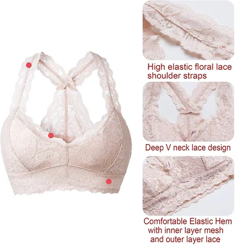 Vista 4 de Sostén Yianna de encaje con diseño floral, acolchado y traspirable