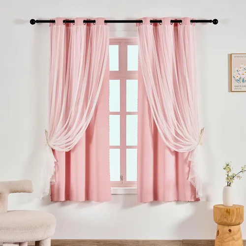 Vista 31 de Anytime Cortinas opacas y transparentes para ventana, par de paneles de cortinas lisas con ojales en la parte superior, 35 pulgadas de ancho x 63