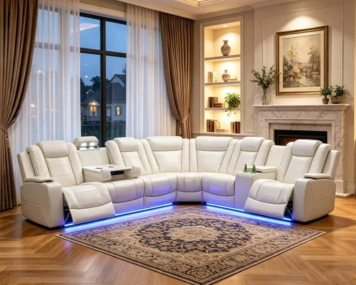 Vista 12 de Juego de sofá modular reclinable eléctrico para sala de estar, sofá modular reclinable de cuero con mesa auxiliar, soporte para tazas, consola