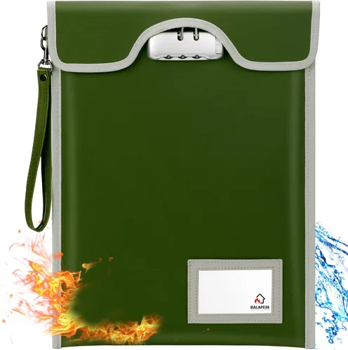 Vista 10 de BALAPERI Bolsa ignífuga para documentos, 15'x11', tamaño A4/A5/carta/legal, bolsa de dinero con cerradura de combinación, resistente al agua, negro