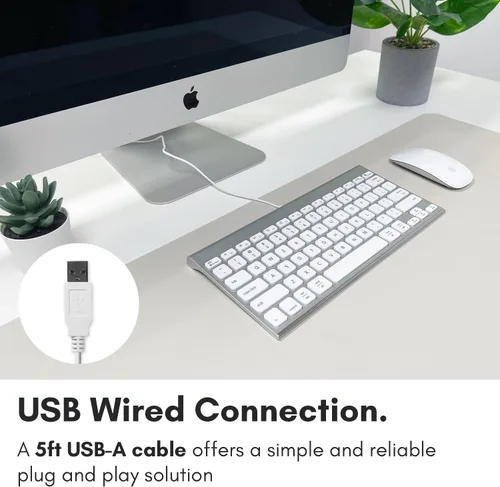 Vista 5 de Macally Teclado USB con cable para Mac y PC con Windows, teclado Apple pequeño compatible con ahorro de espacio, teclado externo Mac de 78 teclas