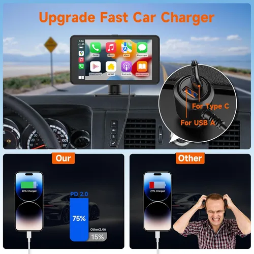 Vista 7 de Spedal Receptor inalámbrico CarPlay y Android Auto CL518, cámara de tablero Ultra HD de 2.5K, audio Bluetooth, comando de voz, carga rápida