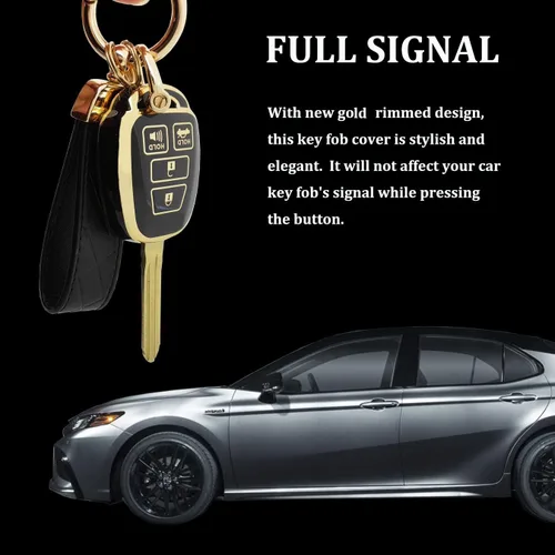 Vista 4 de Funda protectora de TPU para llavero compatible con Toyota Camry 2012-2017 2014-2017 Corolla Smart Remote Key Fob (negro)