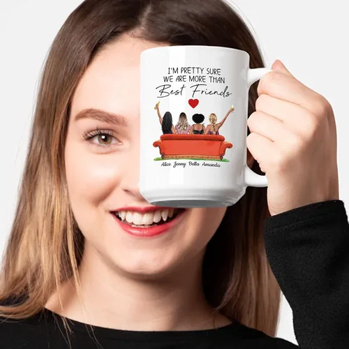 Vista 3 de Taza de café personalizada para mejor amiga para mujeres, taza de regalo personalizada de cuatro hermanas, nombres personalizados para mejores