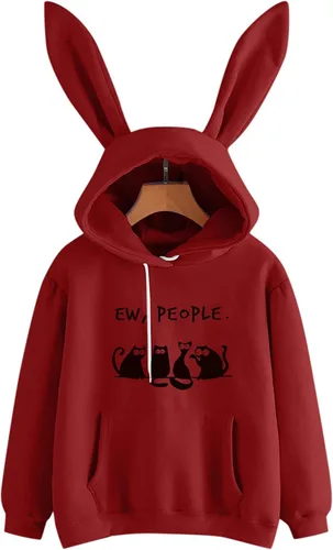 Vista 2 de 2021 Womens Halloween Sweatshirt Casual Loose Drawstring Cat Print Pocket Winter Pullover Sweaters for Women
