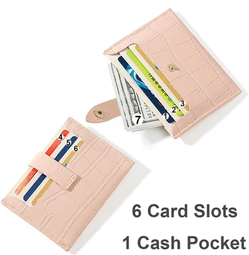 Vista 4 de SUMGOGO Cartera delgada con bloqueo RFID, cartera de piel minimalista con bolsillo frontal para mujer, Marrón, Minimalista
