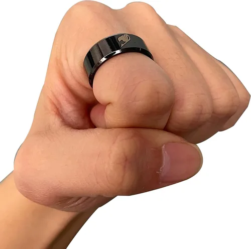 Vista 4 de Anillo para hombres y mujeres, anillos de cola de anime de hadas, 0.315 in de ancho, tamaño 6-12, cola grabada, anillo negro, regalo de fiesta