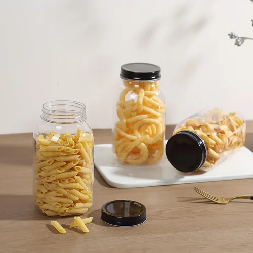 Vista 6 de Paquete de 6 tarros de plástico negro de 32 onzas con tapas de rosca, recipientes de almacenamiento de alimentos para almacenar alimentos secos