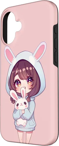 Vista 2 de Anime Girl With Bunny Kawaii Easter Japanese Otaku Girl Case for iPhone 16