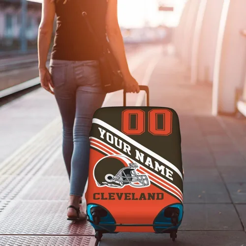 Vista 7 de Funda de equipaje personalizada, funda de maleta personalizada, diseña tu nombre y número, protector de equipaje elástico lavable, Cleveland