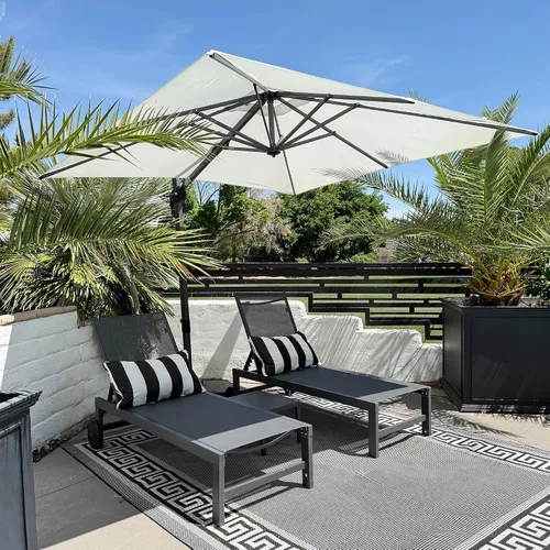 Vista 34 de PURPLE LEAF Sombrilla de patio de 8 pies para exteriores, sombrilla voladiza cuadrada de aluminio con rotación de 360 grados para jardín, terraza