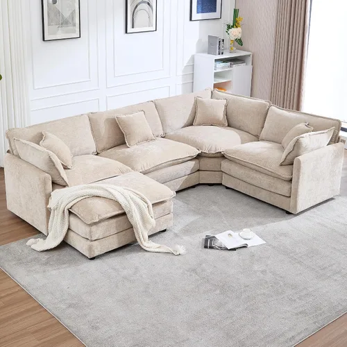 Vista 10 de Sofá modular modular con otomano: sofá moderno en forma de L de 76.7 pulgadas, cómodo sofá biplaza, sofá de 3 plazas de felpilla con almohada