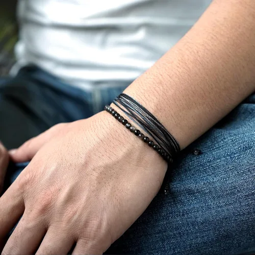 Vista 6 de Mezcla Vida Pulseras de cuentas de piedra natural para hombres y mujeres, unisex, ajustables, impermeables, juego de pulseras de cuerda para el día