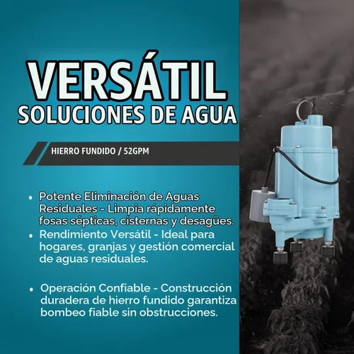 Vista 2 de Little Giant Bomba de molinillo sumergible de hierro fundido de 1 HP, azul