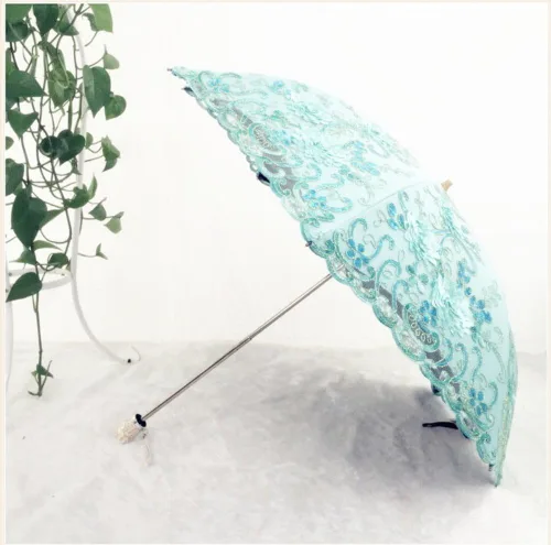 Vista 3 de Honeystore Sombrilla bordada con flor 3D plegable UV con encaje clásico