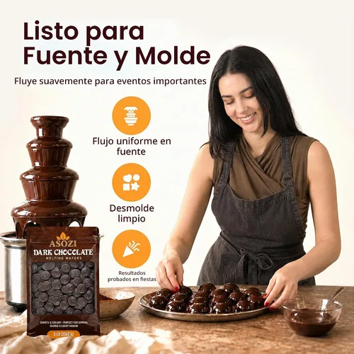 Vista 4 de Obleas de chocolate negro prémium para derretir 5 libras, perfectas para hornear, dulces, trufas, postres y barras de chocolate virales Dubai