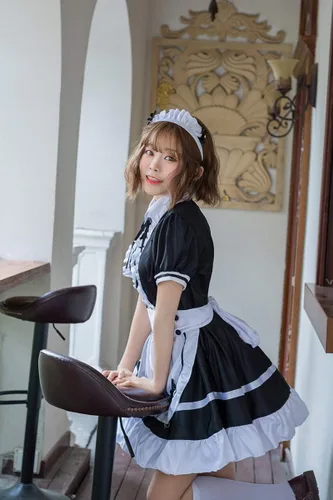 Vista 7 de Disfraz de criada japonesa para mujer estilo clásico delantal de criada Lolita disfraz de Halloween