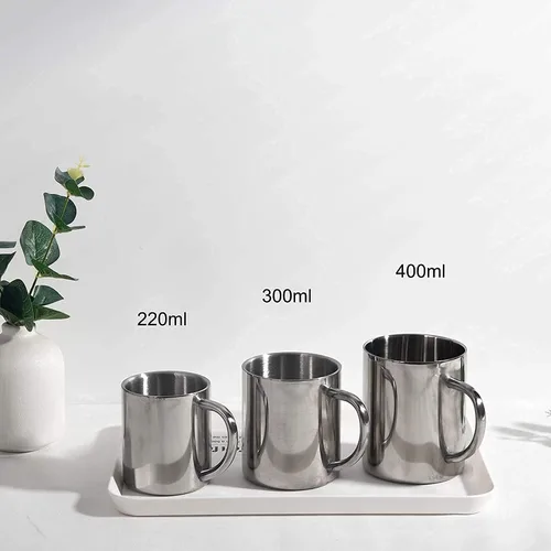 Vista 2 de IMEEA 7.5oz/7.4 fl oz tazas de té de camping tazas de té de doble pared de acero inoxidable 13.5oz/13.5 fl oz tazas de café