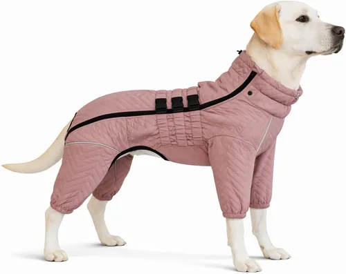 Vista 10 de Abrigo cálido para perros de doble capa, chaleco para perros, 4 patas cubiertas, resistente al viento, impermeable, reflectante, gris XS - L