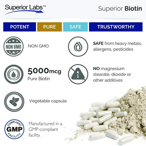 Vista 5 de Superior Labs – Mejor suplemento natural de biotina sin OMG – para un cabello y pestañas más deliciosas – Uñas más fuertes – Piel sana – Potenciador