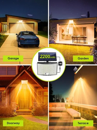 Vista 8 de Luces solares de inundación para exteriores, [3000 K color cálido/268LED/7M/5 modos/1 unidades] Luces solares de movimiento al aire libre