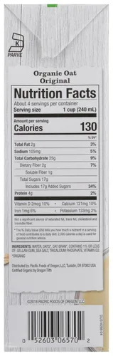 Vista 7 de Pacific Natural Foods - Bebida de avena natural orgánica, original, 32 onzas líquidas