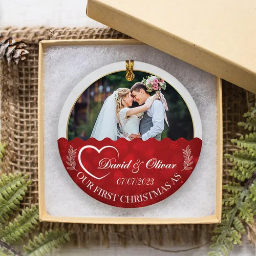 Vista 5 de Adorno personalizado de aniversario de boda, foto personalizada con nombre y fecha, adorno de aniversario de boda Navidad 2023, regalos de Navidad