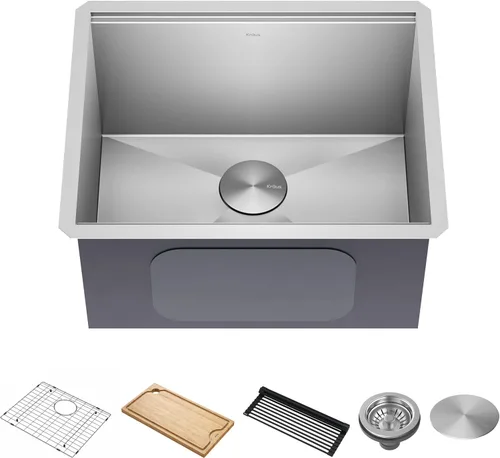 Vista 19 de KRAUS Kore KWU1101-17-PGM - Fregadero de cocina con estación de trabajo de 17 pulgadas con cuenco individual en PVD, de acero inoxidable de calibre