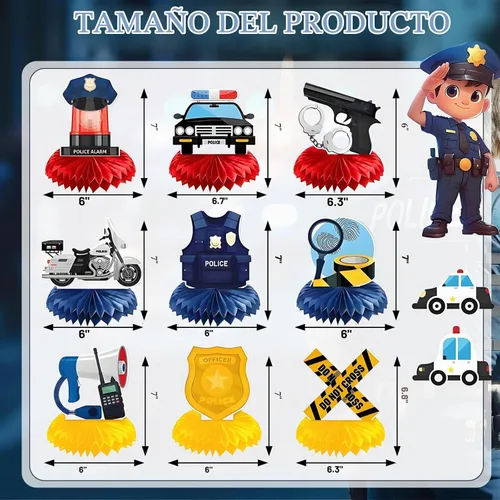 Vista 2 de 9 centros de mesa de nido de abeja para fiesta de policía, decoraciones de panal de policía, centro de mesa temática de policía para decoración