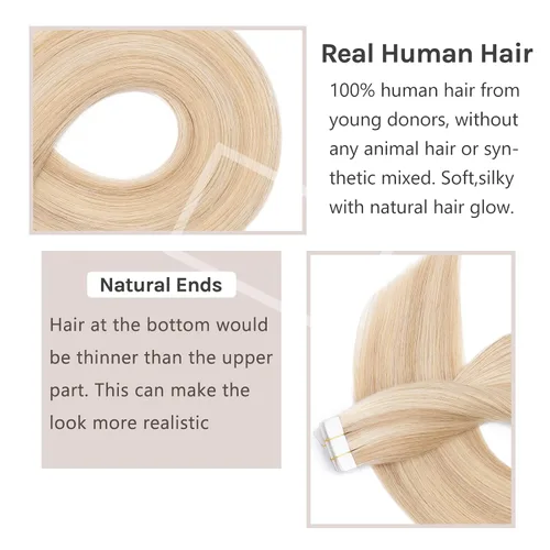 Vista 3 de Extensión de cabello humano Remy con cinta, 3.53 onzas (100 gramos), extensiones de cabello humano liso, trama sin costuras