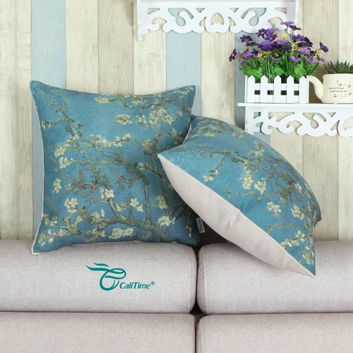 Vista 4 de CaliTime - Funda de almohada de lona para sofá o decoración del hogar, 18 x 18 pulgadas, diseño de Van Gogh