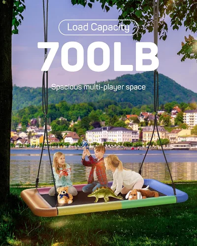 Vista 2 de Everyfun Columpio de árbol para niños y adultos, columpio de plataforma rectangular impermeable de 60 pulgadas, 700 libras resistente con correas