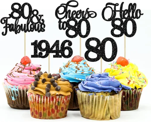 Vista 66 de Gyufise Paquete de 24 adornos negros para cupcakes de 10.º cumpleaños con purpurina negra 10 Ten Hello 10 Dights dobles desde 2015 para decoraciones